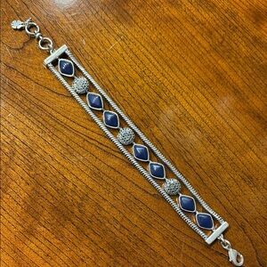 Lucky brand fashion Silvertone marquisate blue lapis Bracelet 3 rows casual NWOT